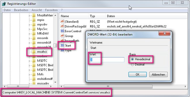 Eine SSD in Windows nachträglich in der Registry auf AHCI umstellen