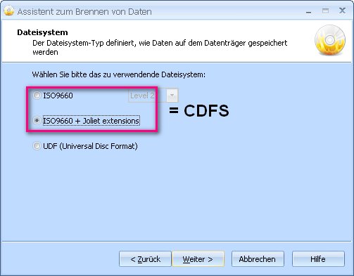 CD-Brenner wie StarBurn können CDFS - sie nennen es nur anders!