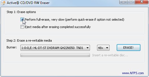 Active@ DVD Eraser löscht jede DVD-RW