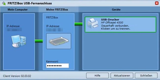 Über das Programm verbindet ihr euch per USB-Fernanschluss mit eurem Drucker.