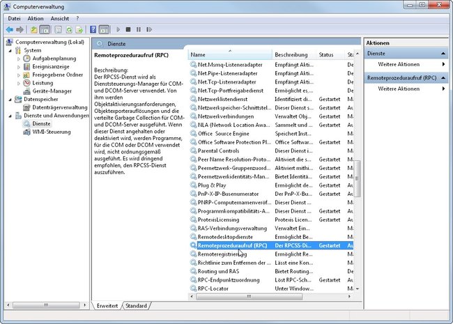 Der Fehler "Der Remoteprozeduraufruf ist fehlgeschlagen" weist auf einen Absturz des Dienstes hin