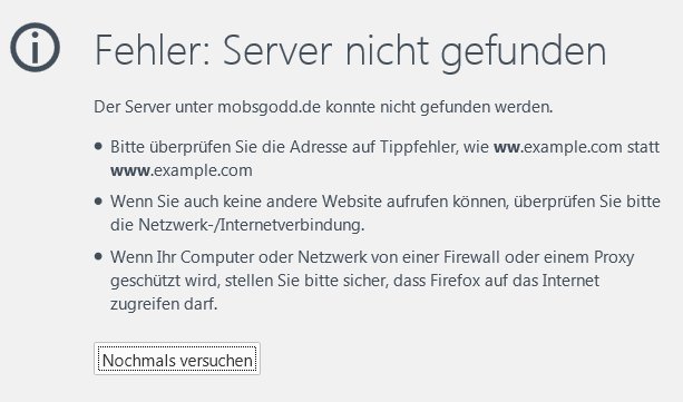 So sieht "Diese Seite kann nicht angezeigt werden" bei Firefox aus