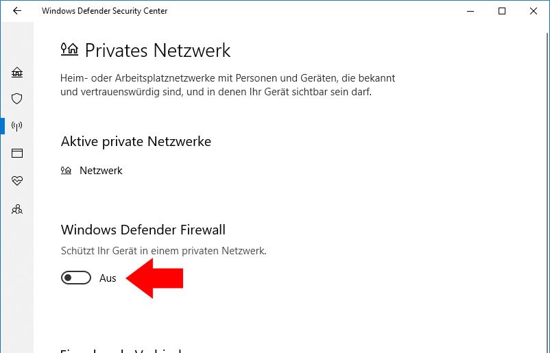 Hier deaktiviert ihr die Firewall in Windows 10