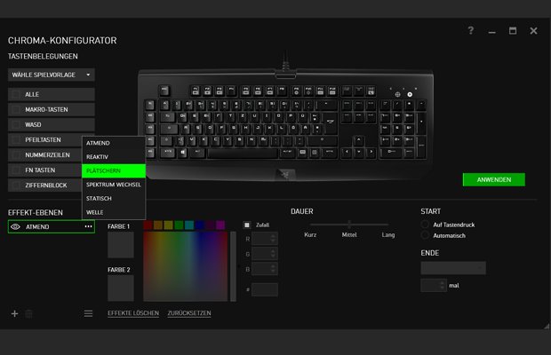 Razer BlackWidow Chroma Tutorial: Im Konfigurator könnt ihr verschiedene Einstellungen vornehmen