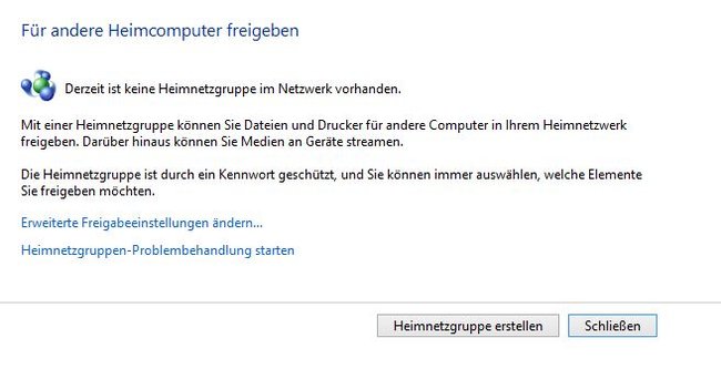 Windows: Hier könnt ihr eine Heimnetzgruppe erstellen.