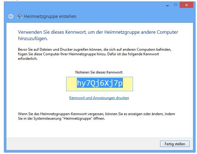 Windows: Hier wird das Passwort der Heimnetzgruppe angezeigt.