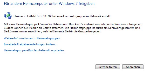 Windows: Hier könnt ihr einer Heimnetzgruppe beitreten.