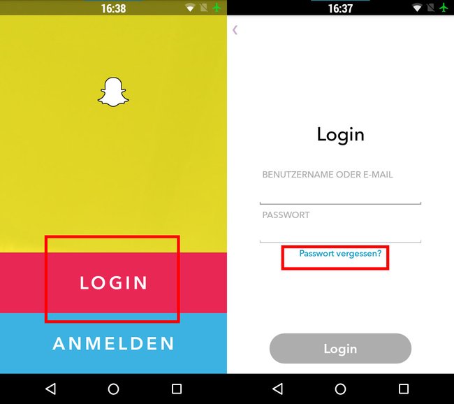Snapchat: Tippt hier auf "Passwort vergessen".