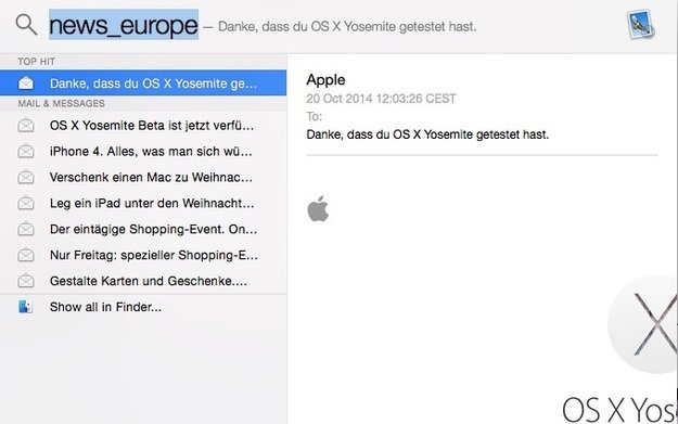OS X Yosemite: Daten-Leck durch Spotlight-Vorschau