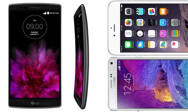 LG G Flex 2, iPhone 6 Plus und Samsung Galaxy Note 4 im Vergleich