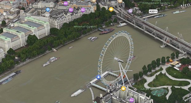 Apple Maps mit bewegten Bildern: Das London Eye rotiert