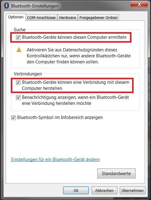 Windows 7 Bluetooth Einstellungen