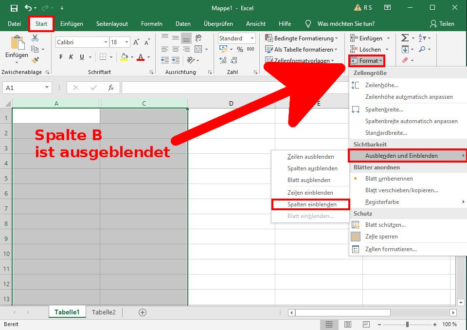 Excel Ausgeblendete Spalten Zellen Und Bl Tter Einblenden So Geht S