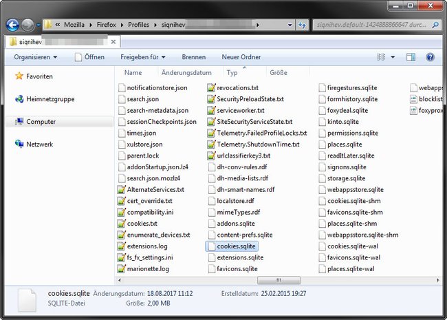 Firefox speichert Cookies alle in der Datei „cookies.sqlite“