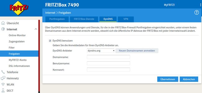 Hier gebt ihr eure DynDNS-Daten ein.