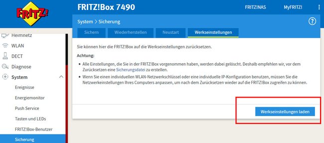 Hier könnt ihr die Fritzbox auf Werkseinstellungen zurücksetzen. (Bildquelle: GIGA)