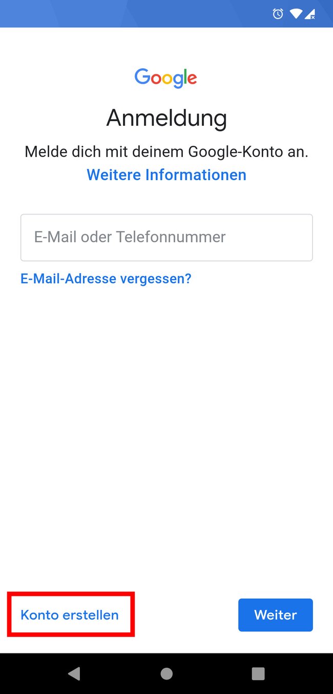 Hier erstellt ihr unter Android ein neues Google-Konto. Bild: GIGA