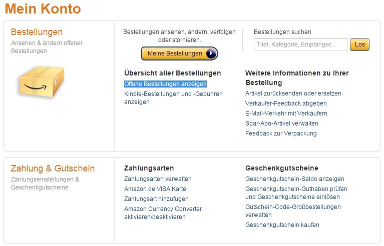 Amazon-Zahlungsweise ändern bei offenen Bestellungen