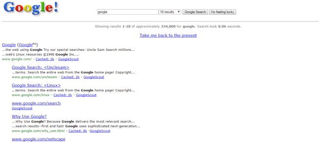 So sah US-Google 1998 aus.