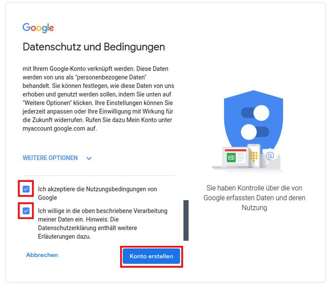 Mit dem Button erstellt ihr euer neues Google-Konto. Bild: GIGA