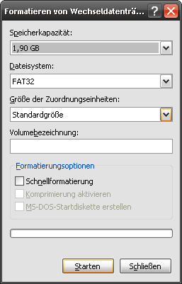 Die SD-Karte kann am Rechner wie ein Laufwerk formatiert werden.