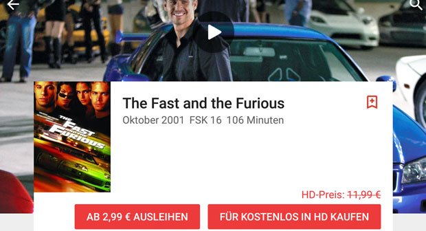 Google Play Movies: The Fast and the Furious in HD-Qualität kostenlos downloaden