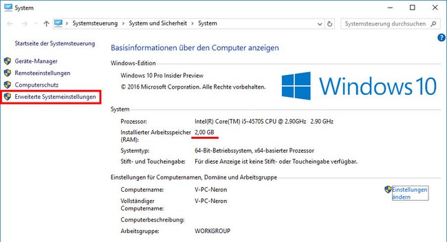 Windows 10: Hier seht ihr, wie viel Arbeitsspeicher (RAM) ihr habt.