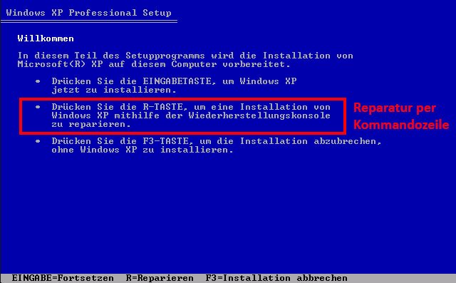Hier repariert ihr Windows XP per Kommandozeile.