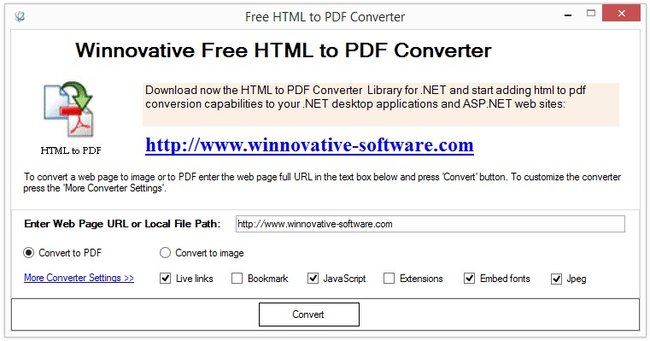 Winnovative Free HTML To PDF Converter