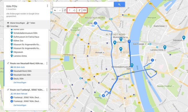 Google Karten erstellen Routen und Strecken