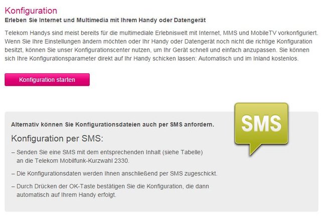 Ihr könnt euch die APN-Daten über die Telekom an das Smartphone schicken lassen. (Bildquelle: GIGA)