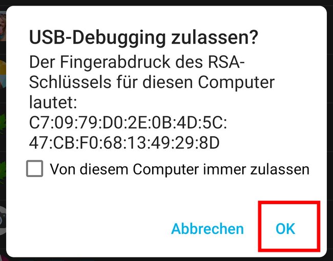 Bestätigt die USB-Debugging-Meldung. Bild: GIGA