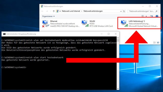 Windows 10: Das Hotspot-Netzwerk wurde gestartet.