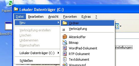 Mit einer Tastenfolge statt einer Tastenkombination erstellt ihr unter Windows XP schnell einen neuen Ordner. Bild: GIGA