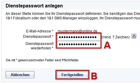 1&1-Online-Speicher - Dienstpasswort