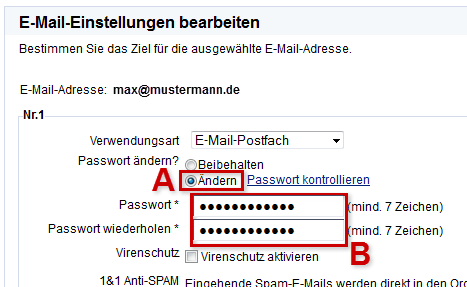 1&1-Passwort ändern