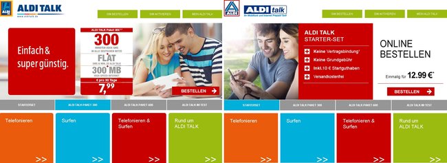Aldi-Talk-Süd- & Aldi-Talk-Nord-Startseiten