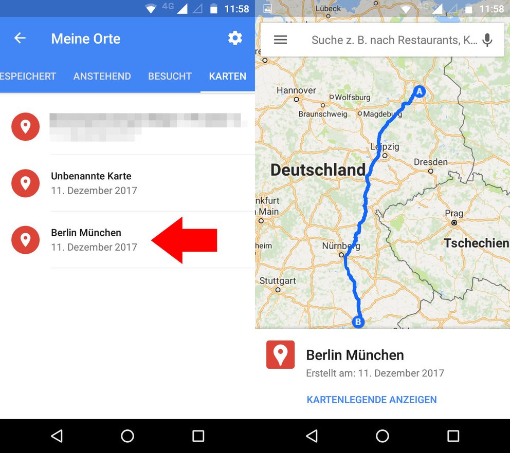 Google Maps Route Speichern