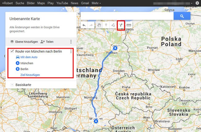 In „Google My Maps“ legt ihr zunächst eine Route an.