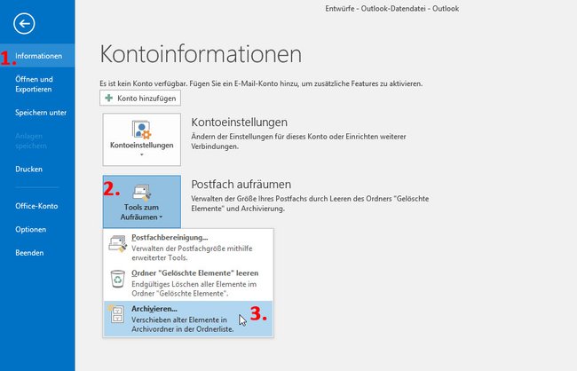 Hier findet ihr die Archivierung in Outlook