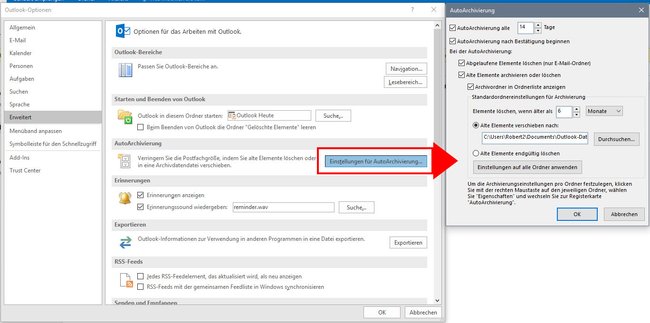 So gelangt ihr zu den Einstellungen der Auto-Archivierung