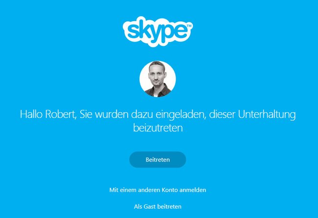 Mit dem Skype-Link kann sich der Empfänger in die Unterhaltung einloggen.