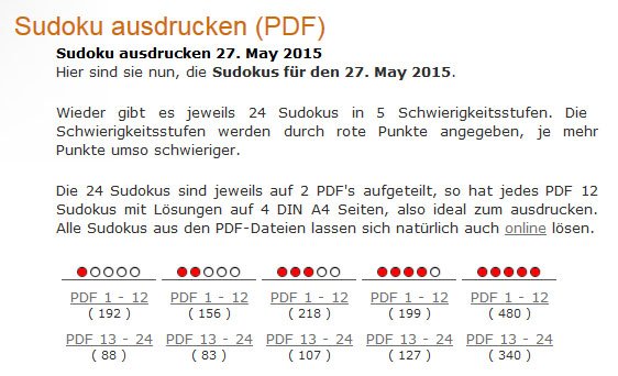 Sudoku Aktuell: Täglich neue Sudokus in 5 Schwierigkeitsgraden.