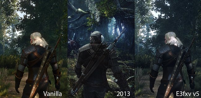 Links seht ihr die normalen Einstellungen, in der Mitte die Bilder von der E3 2013 und rechts die Grafikänderungen durch die E3FX Mod.