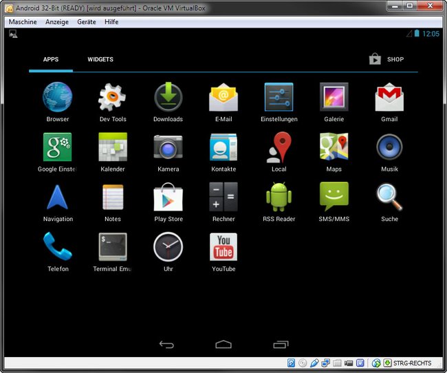 Android läuft in einem Virtualbox-Fenster und lässt sich per Maus bedienen.