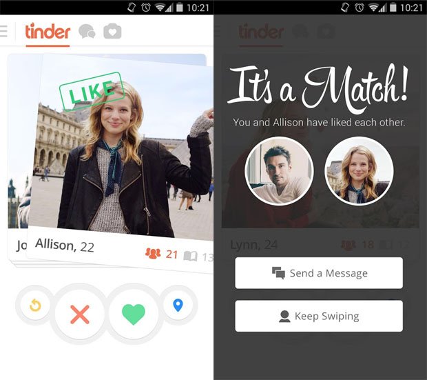 Tinder zeigt Leute aus eurer Umgebung an, mit denen ihr euch treffen könnt, wenn ihr euch gegenseitig liked.