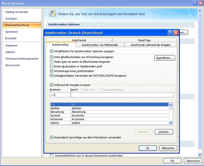 Word: Hier erstellt ihr eine Pfeil-Autokorrektur.