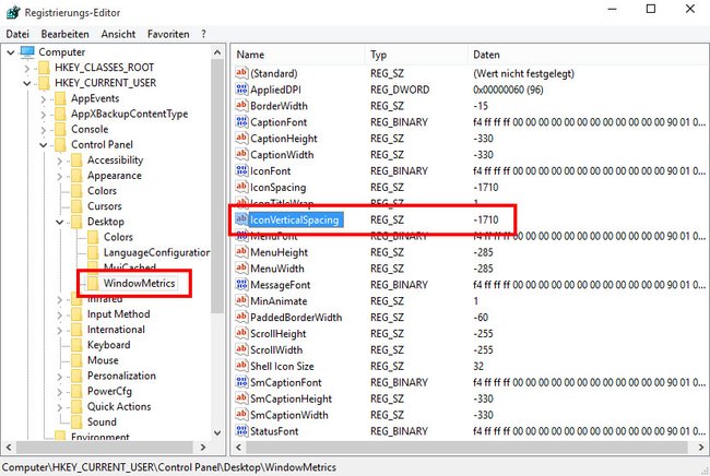 Windows 10: In der Registry ändert ihr den Abstand der Desktop-Symbole.