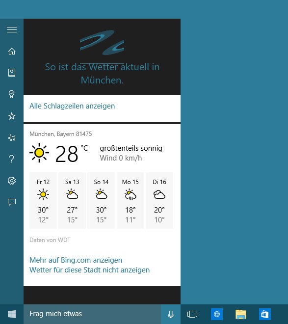 Cortana zeigt euch Schlagzeilen des Tages, das Wetter, Erinnerungen und vieles mehr.