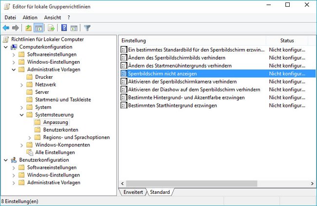 Mit dem Programm gpedit.msc deaktiviert ihr den Sperrbildschirm in Windows 10. Bildquelle: GIGA